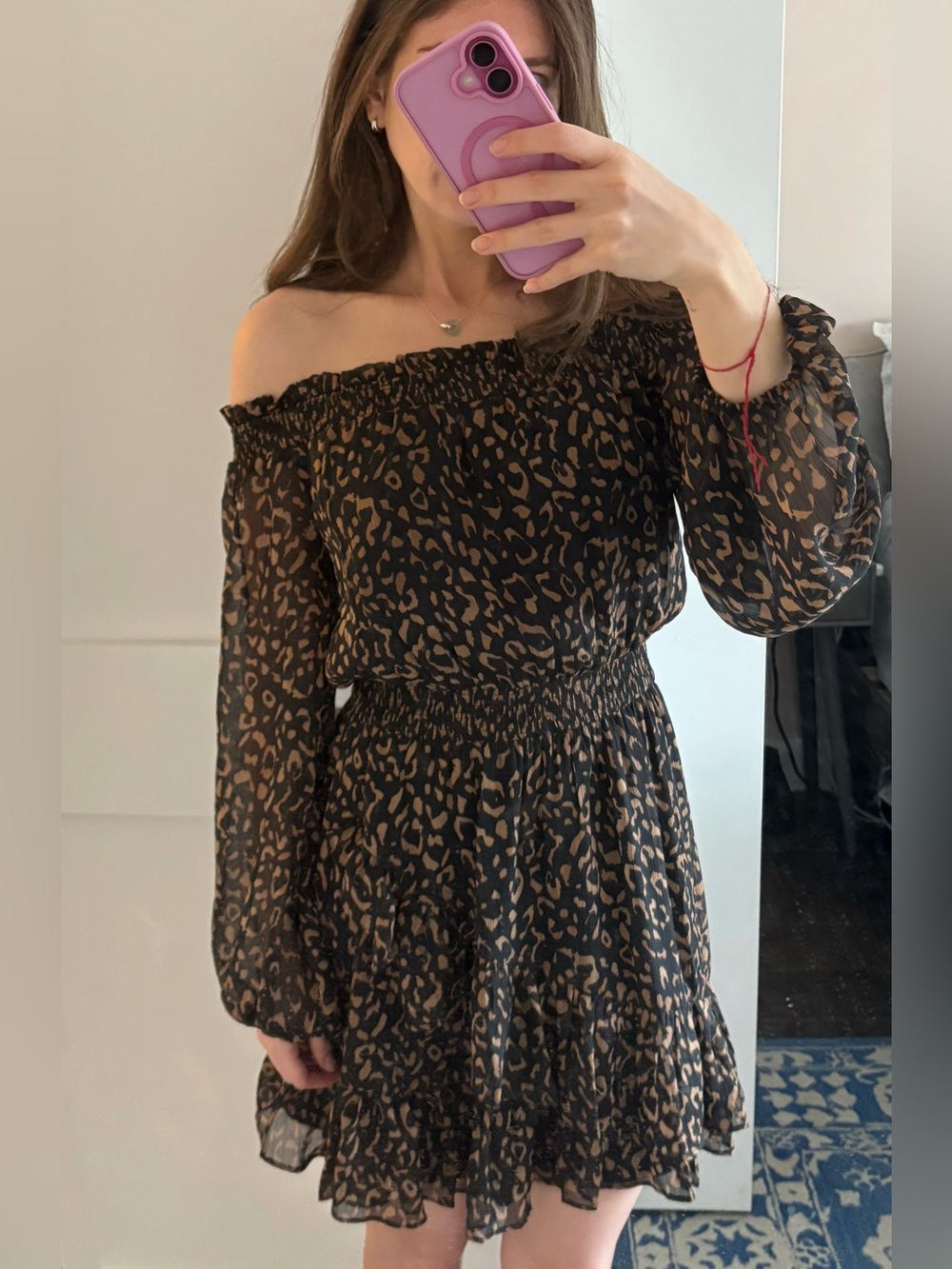 Off-Shoulder Black and Brown Leopard Print Strapless Dress